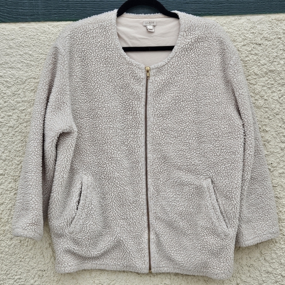 J. Crew sherpa bomber jacket in Ivory boxy relaxed fit large